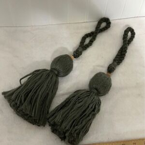 Unbranded Tassel Curtain Tiebacks Set 2 Olive Green Excellent Boho Wood macrame